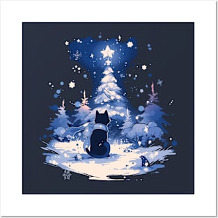 Black Cat Christmas Magic Posters and Art